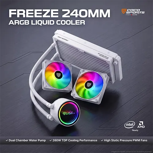 Coco Sports Freeze 240 White ARGB 240mm CPU Liquid Cooler